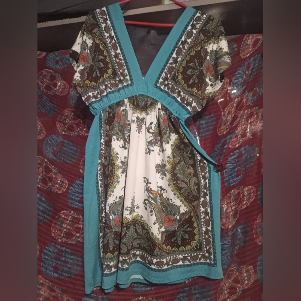 Bailey Blue Boho Paisley Mini Dress - Size M
